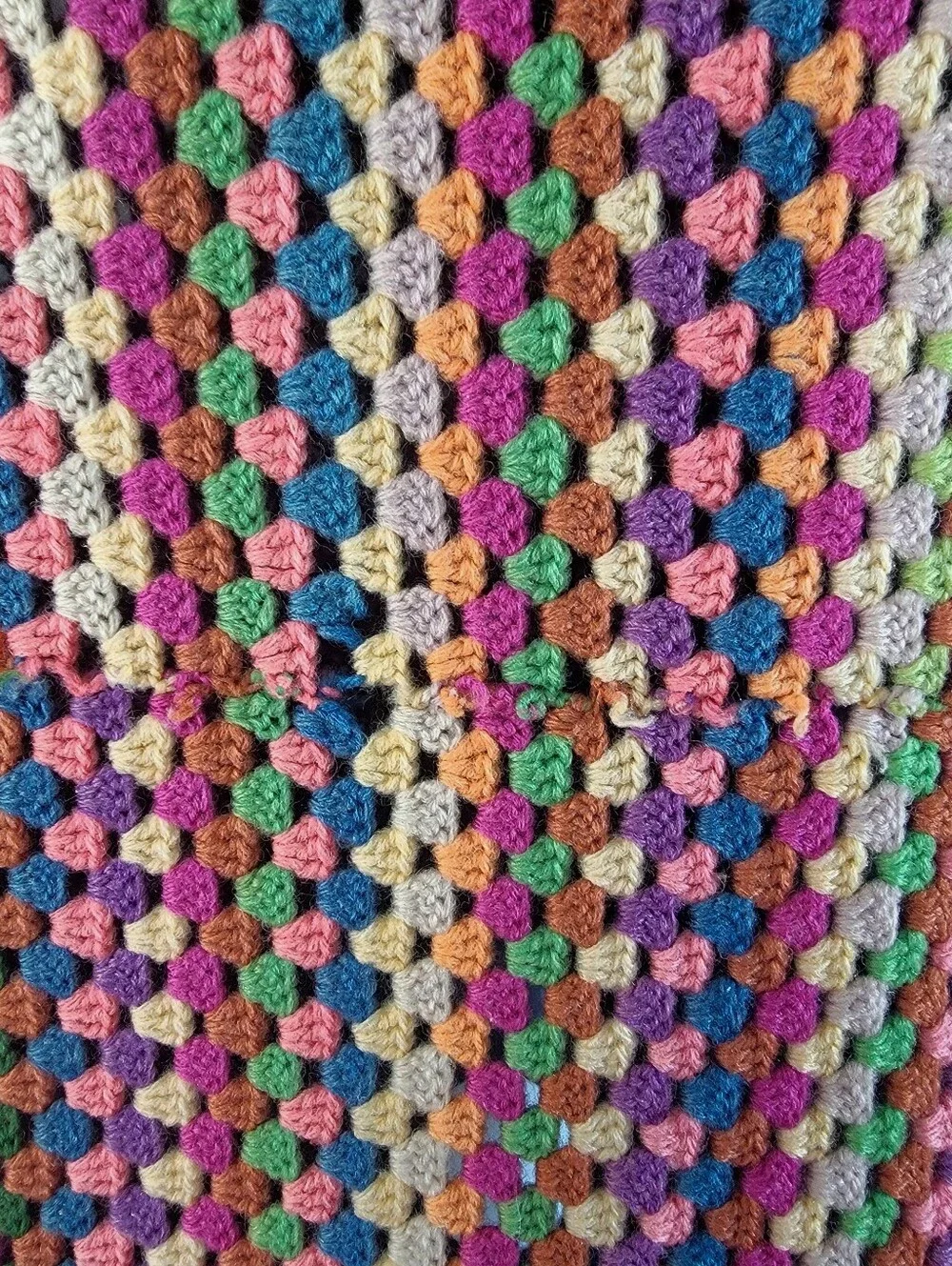 Vintage Crocheted Granny Square Afgan Blanket Beautiful Muted Colors 70x57